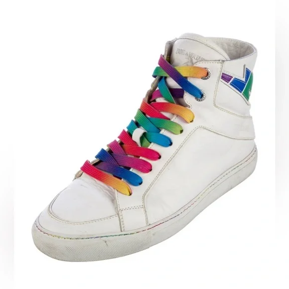Zadig & Voltaire White Sneakers with Rainbow Accents Size 9 - Picture 2 of 6